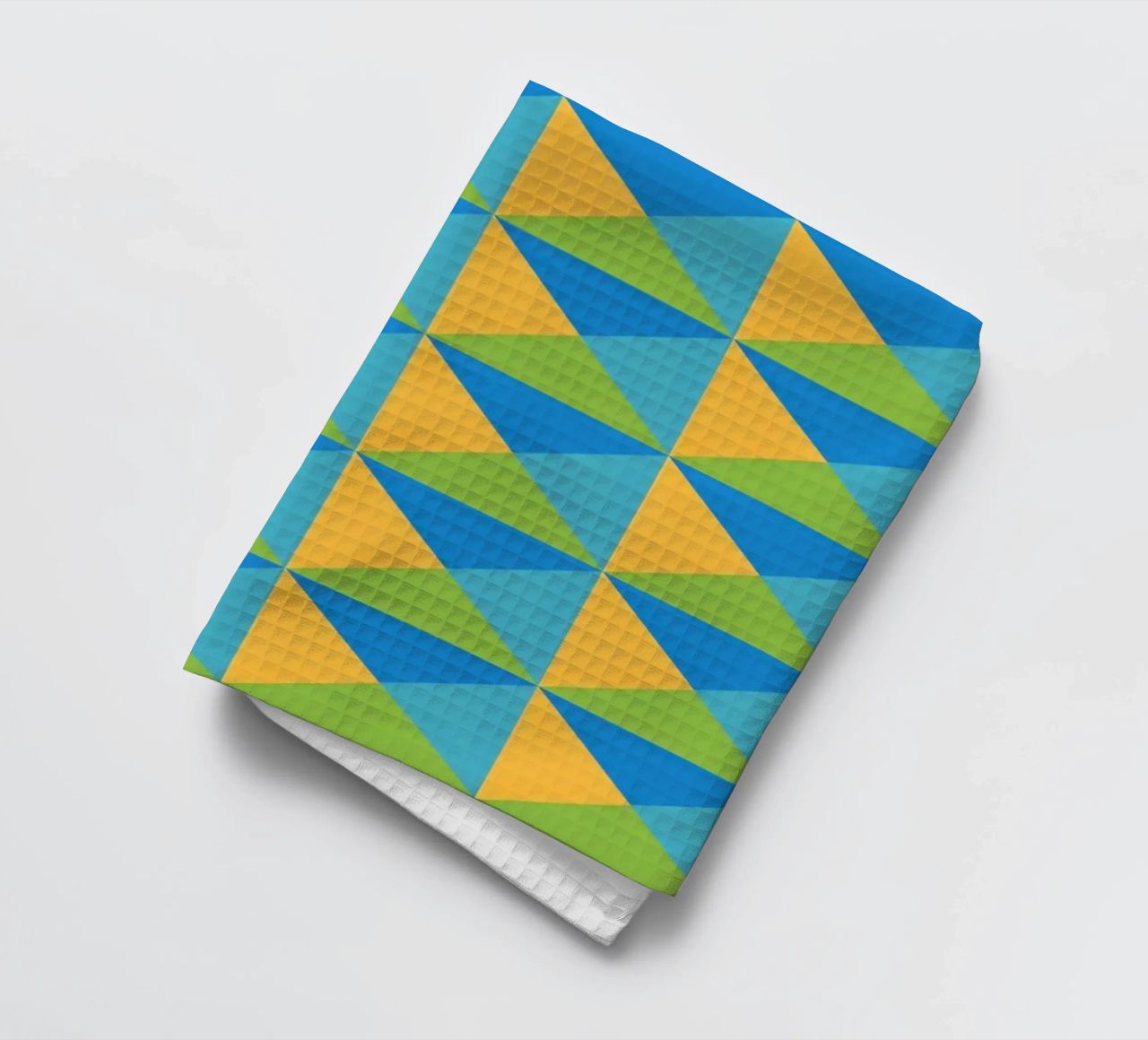 Motif printanier, couleurs jaune, vert, bleu, forme géométrique torchon de CreatedbySon