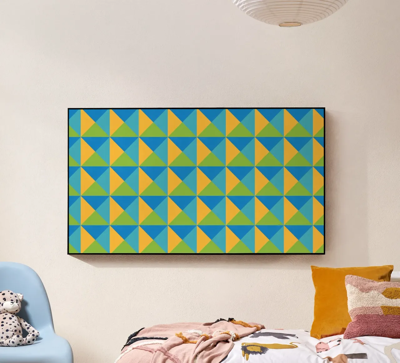 Design primaverile, colori giallo, verde, blu, forma geometrica plexiglass da CreatedbySon