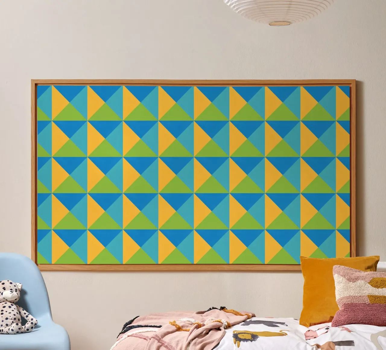 Design primaverile, colori giallo, verde, blu, forma geometrica alluminio dibond da CreatedbySon