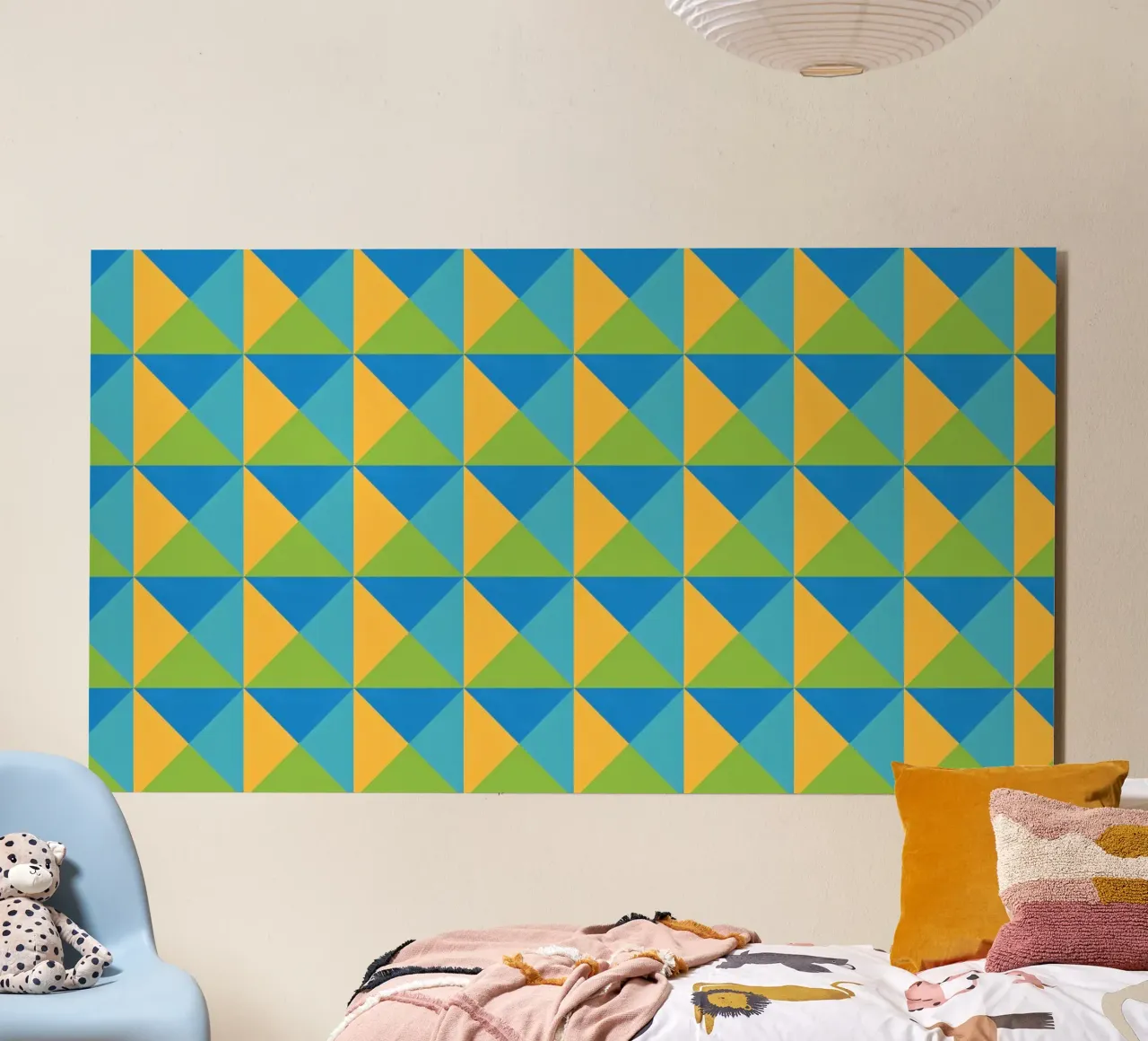 Design primaverile, colori giallo, verde, blu, forma geometrica alluminio dibond da CreatedbySon
