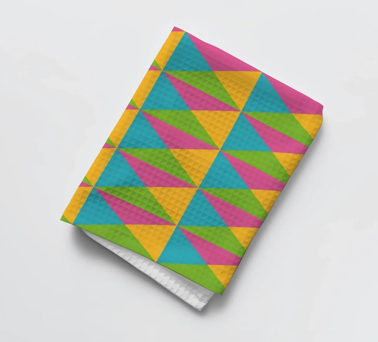 Motif printanier, couleurs jaune, vert, bleu, forme géométrique torchon de CreatedbySon