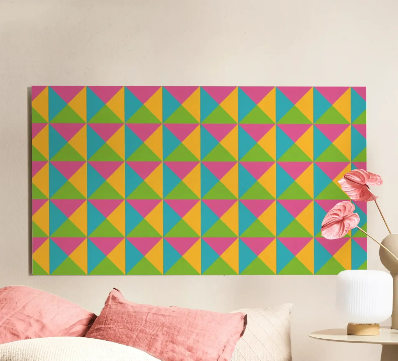 Design primaverile, colori giallo, verde, blu, forma geometrica alluminio dibond da CreatedbySon