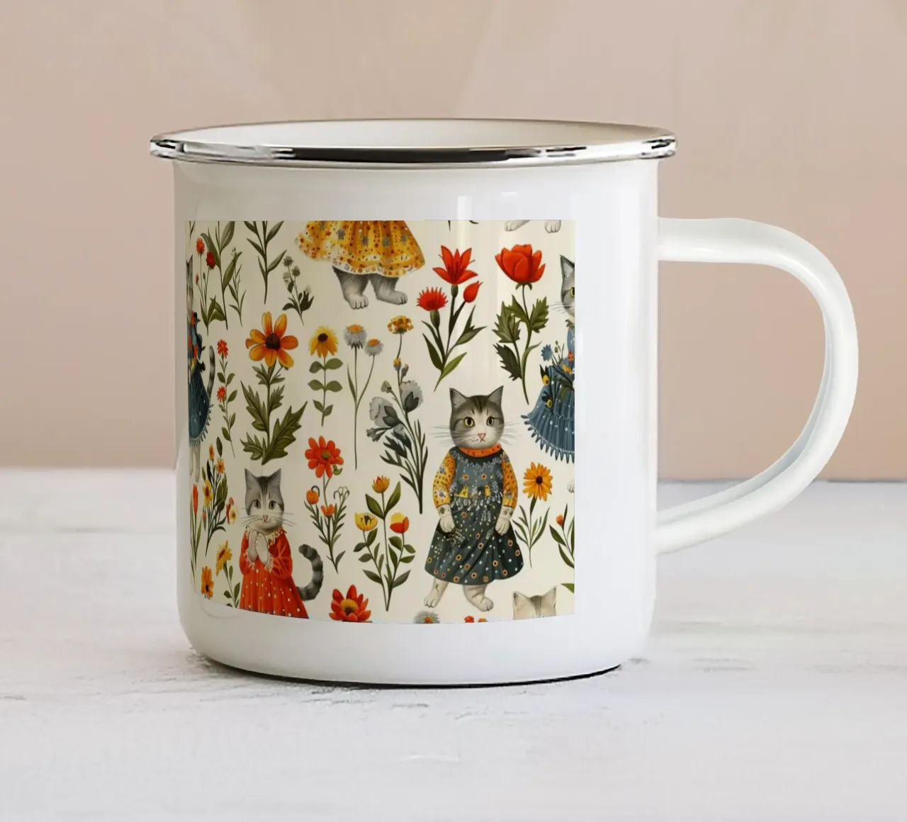 Vintage Cats in Dresses tazza in smalto da Sunflower Soul Studio