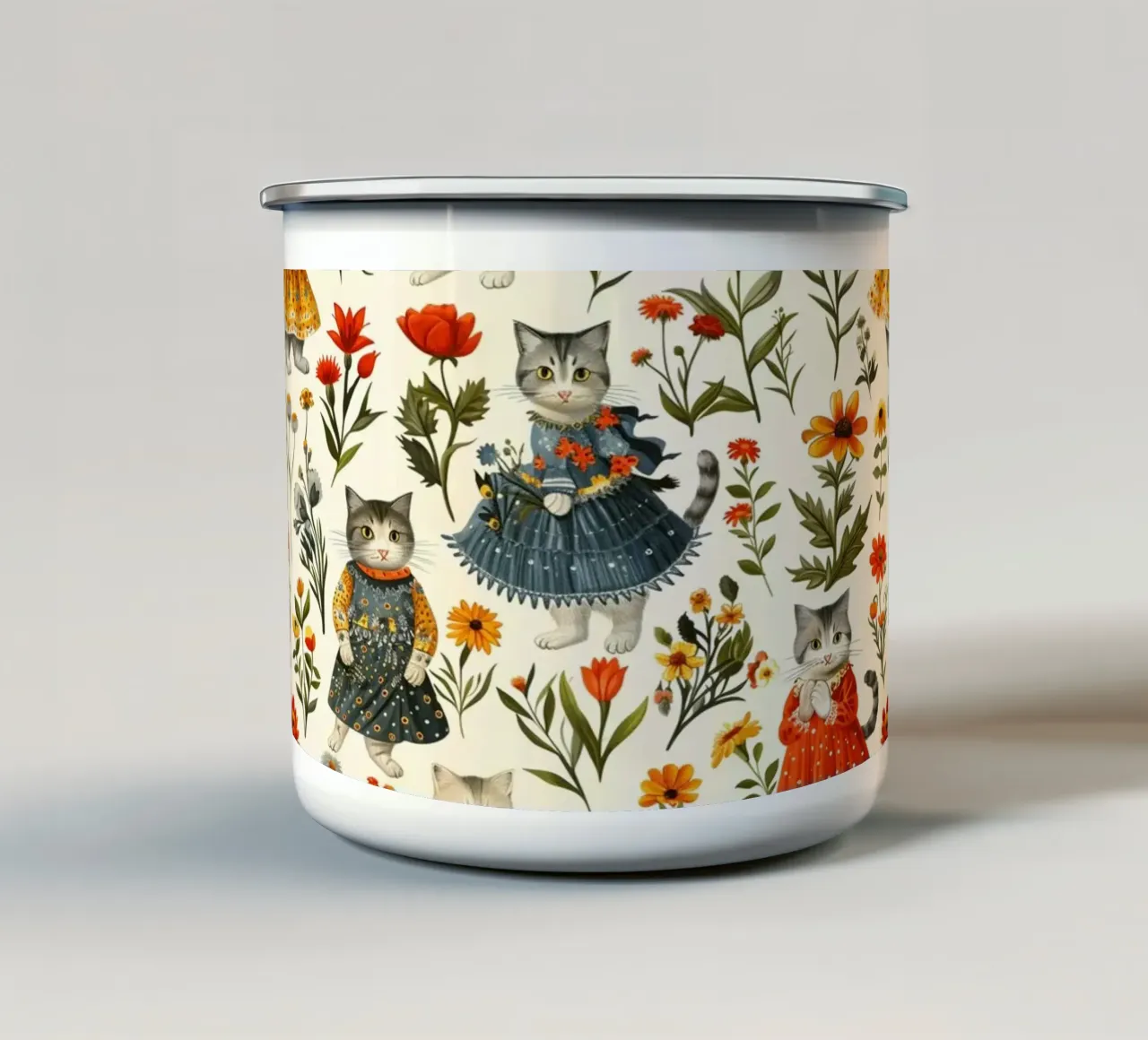Vintage Cats in Dresses tazza in smalto da Sunflower Soul Studio