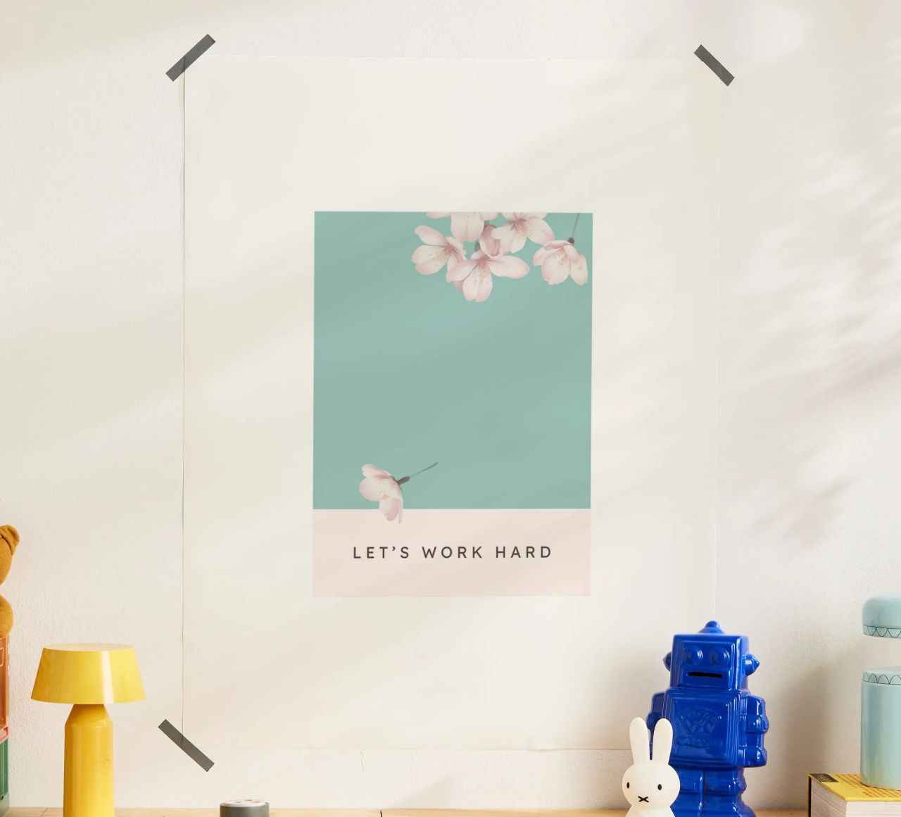 LET‘S WORK HARD poster with plastic frame by Einfach Uebel