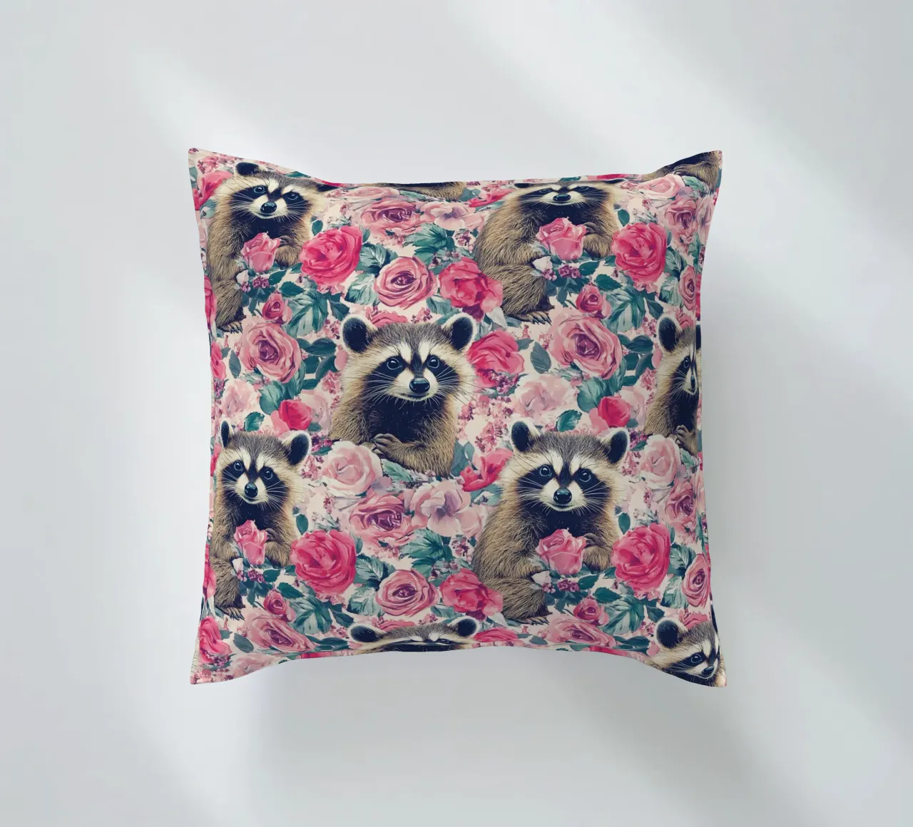 Racoons and Roses cuscino da Sunflower Soul Studio