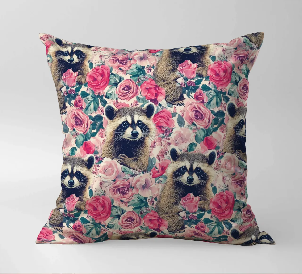 Racoons and Roses cuscino da Sunflower Soul Studio