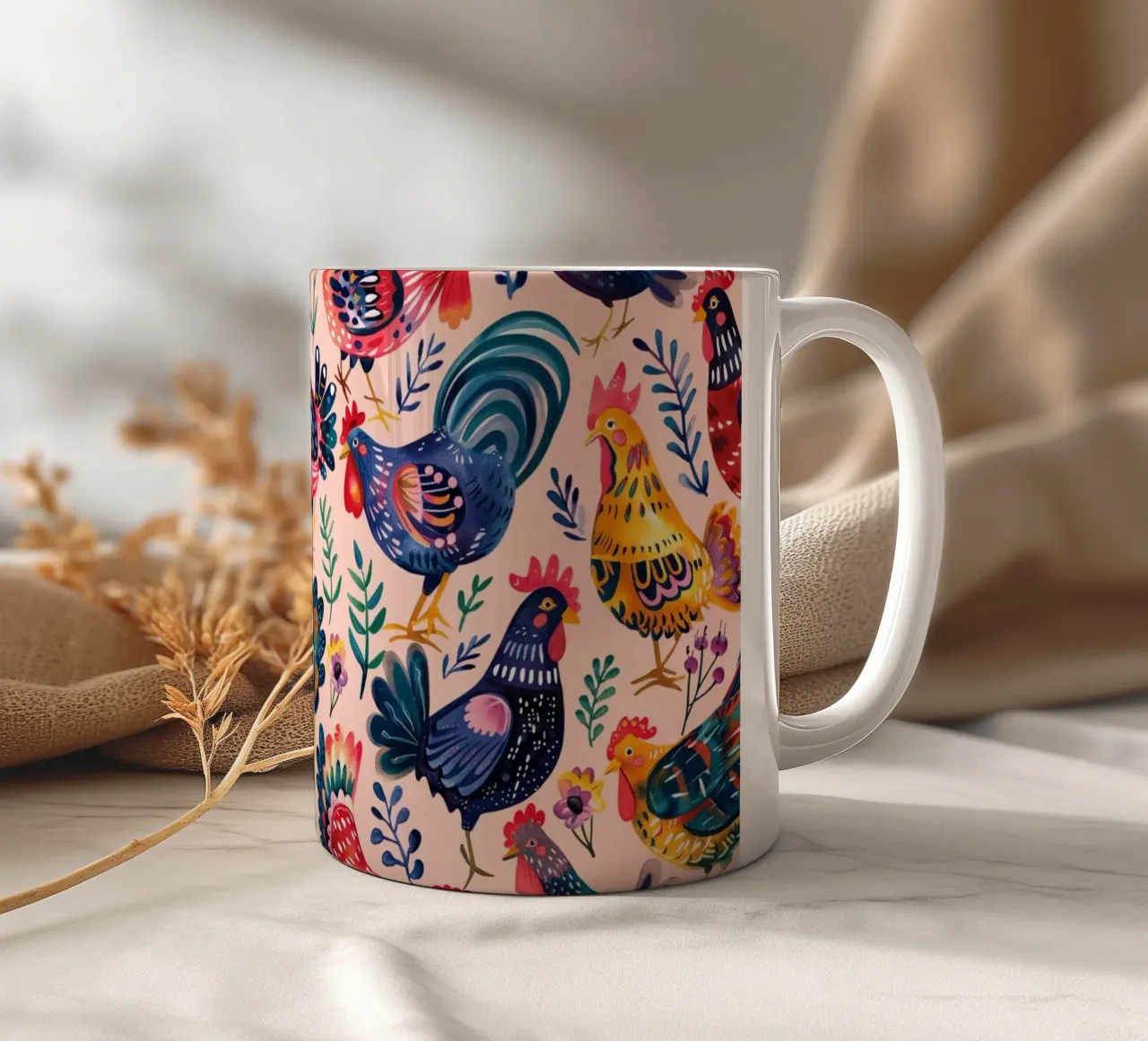 Whimsical Chickens tazza in ceramica da Sunflower Soul Studio