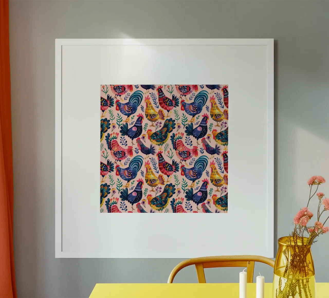 Whimsical Chickens poster con telaio in alluminio da Sunflower Soul Studio