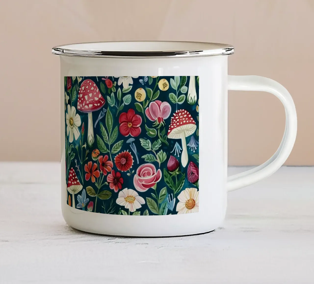 Whimsical Mushroom Garden tazza in smalto da Sunflower Soul Studio
