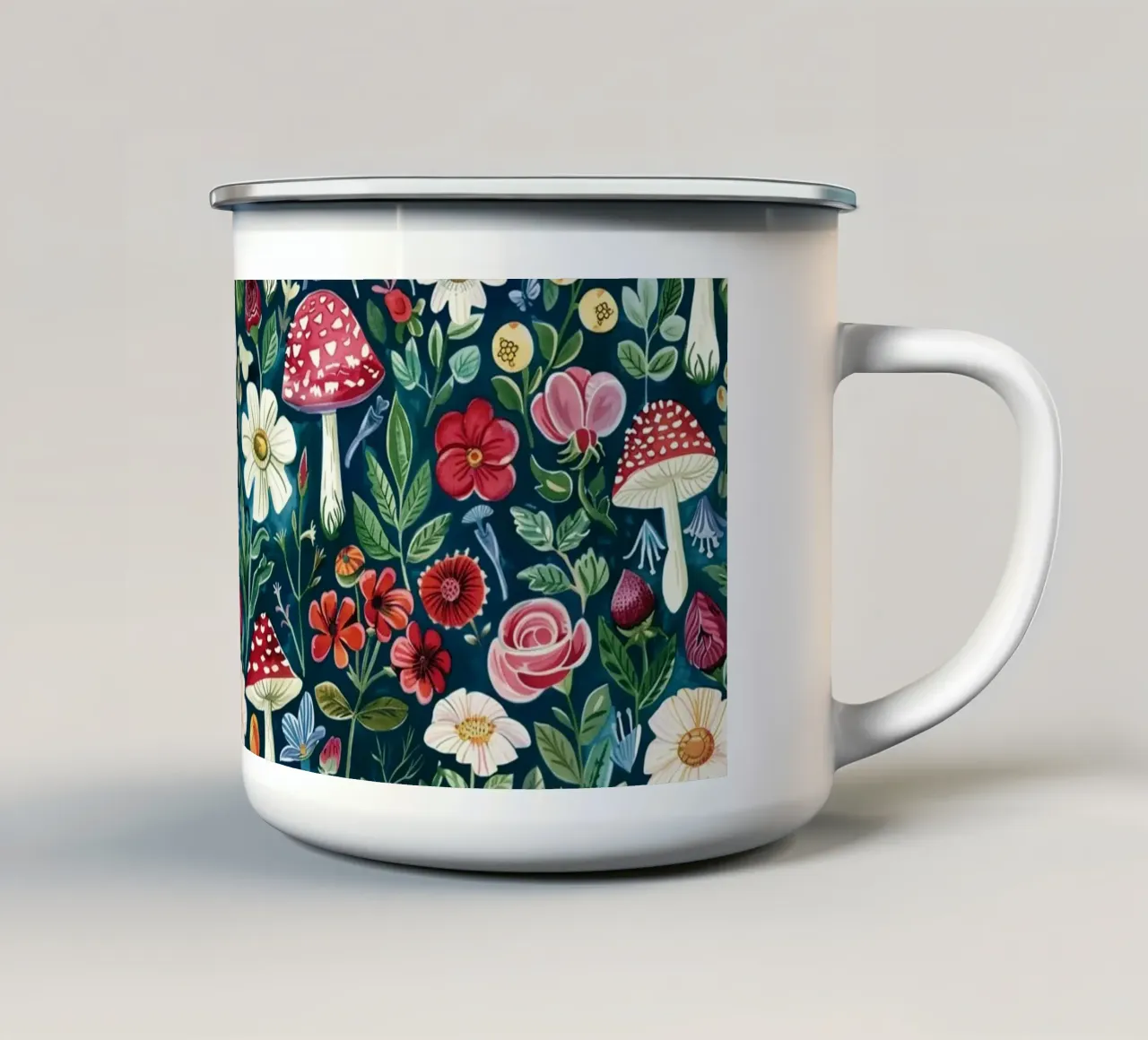 Whimsical Mushroom Garden tazza in smalto da Sunflower Soul Studio