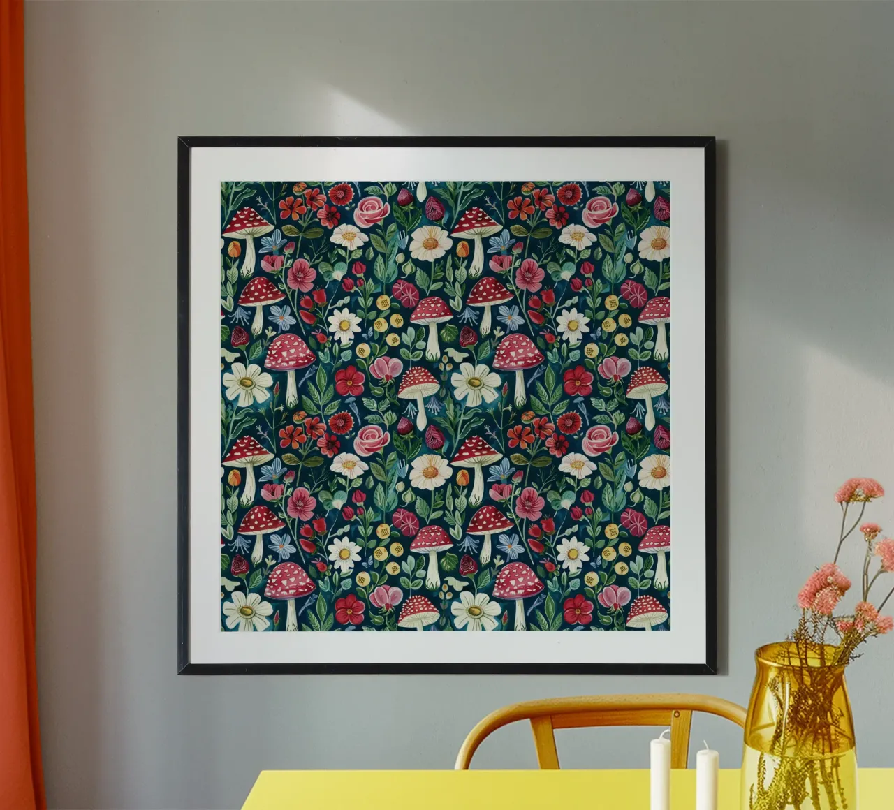 Whimsical Mushroom Garden poster con telaio in legno da Sunflower Soul Studio