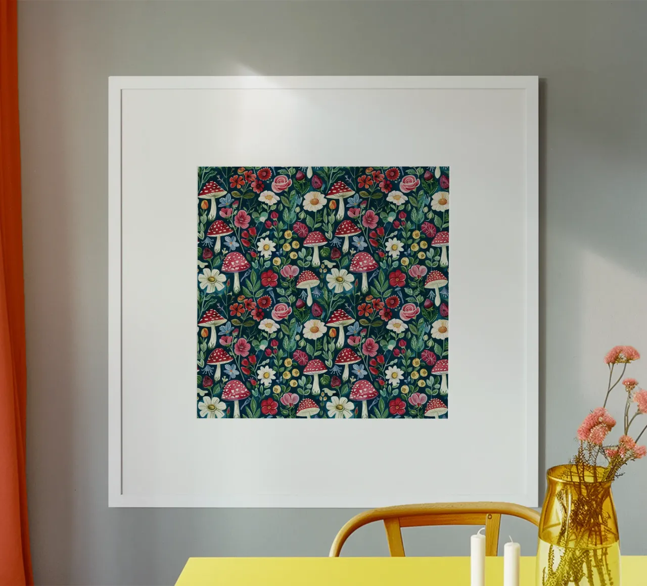 Whimsical Mushroom Garden poster con telaio in legno da Sunflower Soul Studio