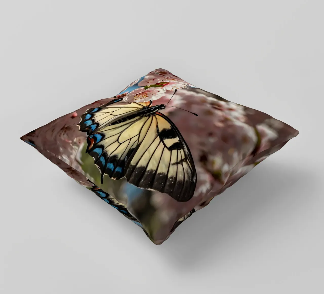 Una bellissima farfalla che si posa sui fiori di ciliegio in fiore cuscino da DesignDoodle