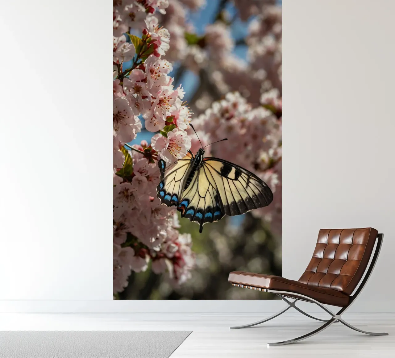 A beautiful butterfly resting on blooming cherry blossoms photo wallpaper by DesignDoodle