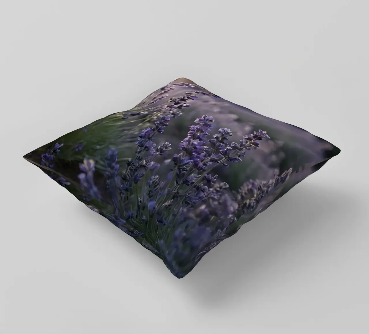 Lavender fields in full bloom during golden hour decorative cushion by DesignDoodle