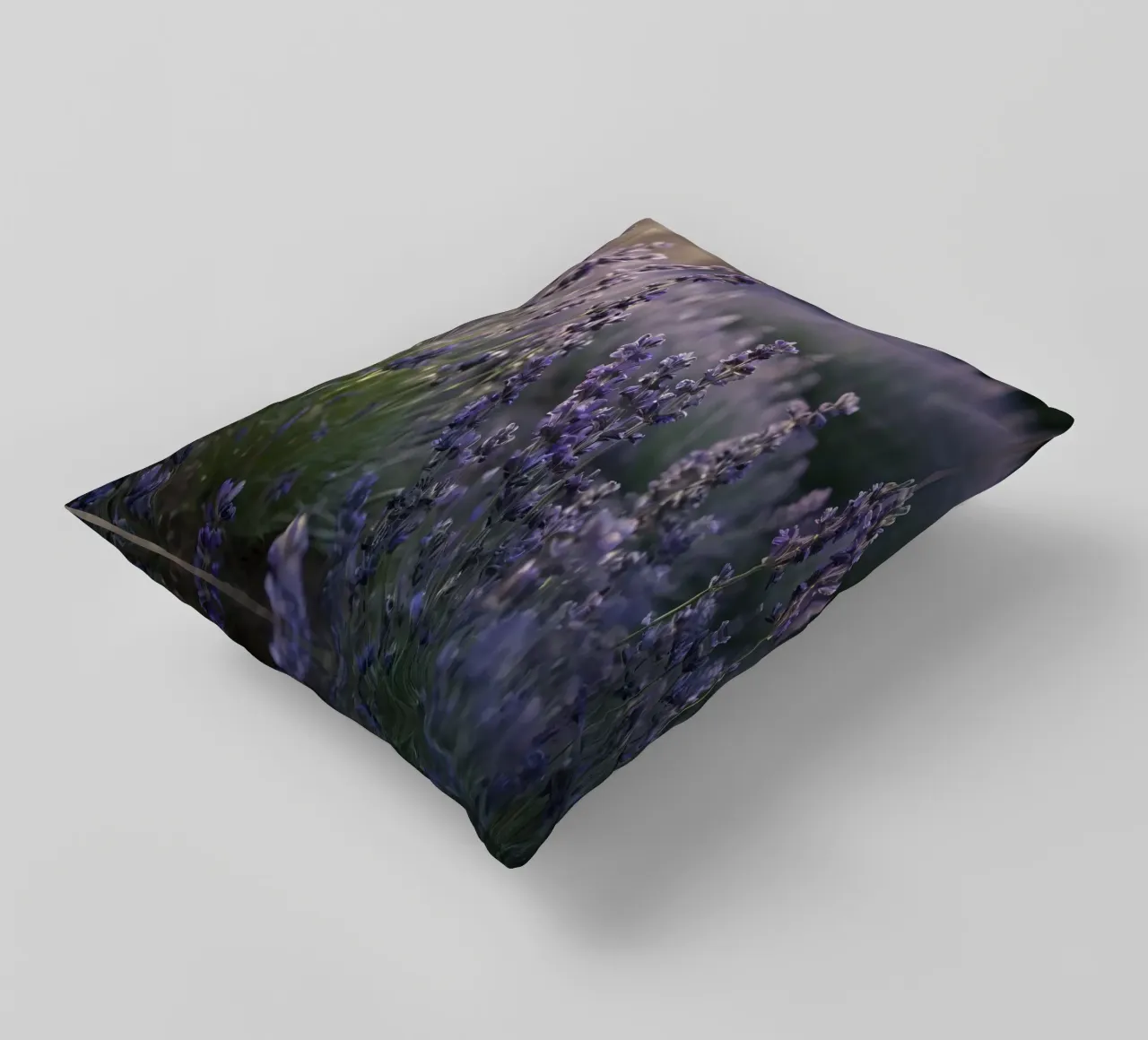 Lavender fields in full bloom during golden hour decorative cushion by DesignDoodle