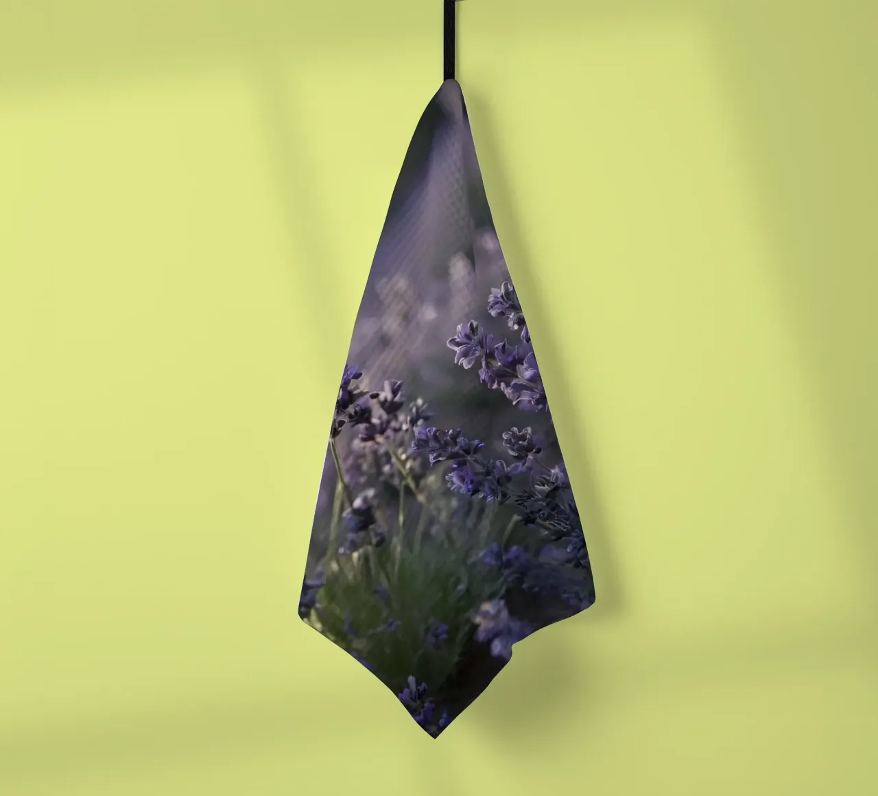 Lavender fields in full bloom during golden hour tea towel by DesignDoodle
