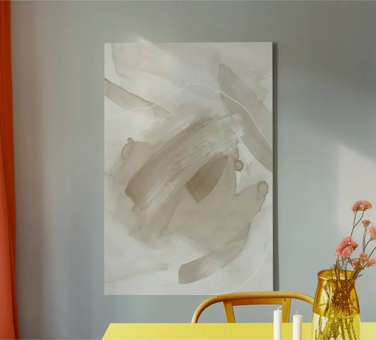 Penseelstreken beige tinten 2 canvas met Baklijst van NouveauPrints