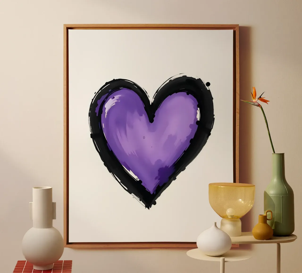 cuore_nero_viola_2 tela con Cornice a cassetta da Pink- und LoveArt by LK