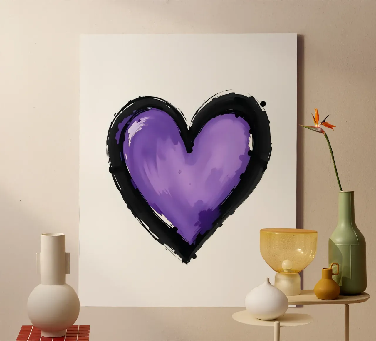 cuore_nero_viola_2 tela con Cornice a cassetta da Pink- und LoveArt by LK