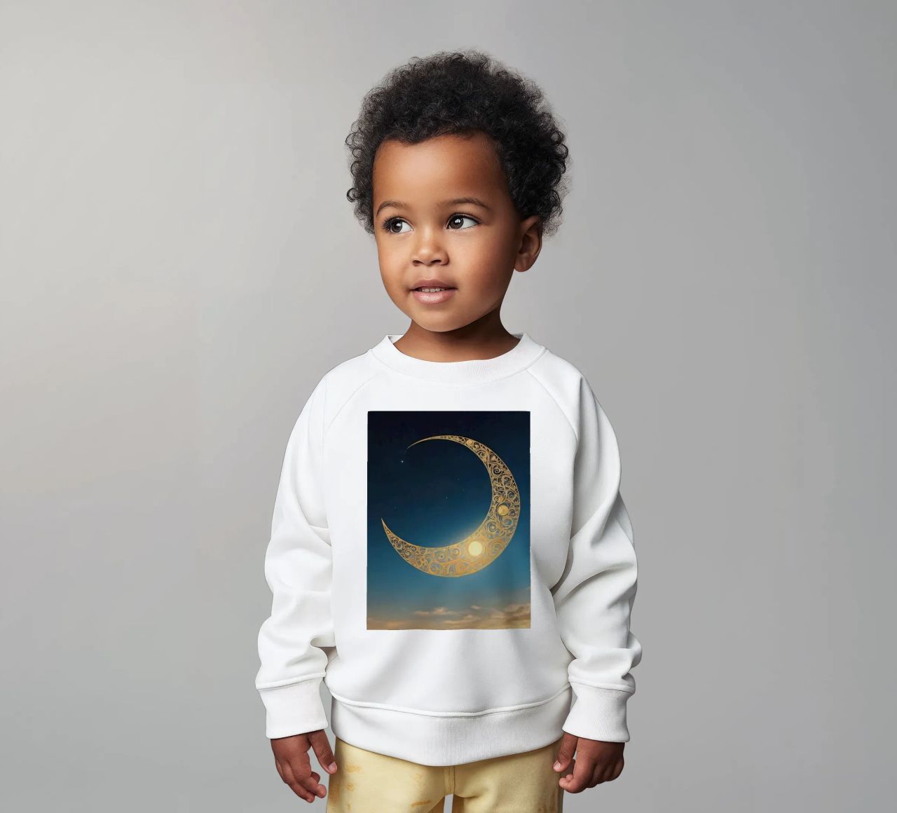 Luna crescente dorata illuminata in un cielo crepuscolare al tramonto felpa neonato da DesignDoodle