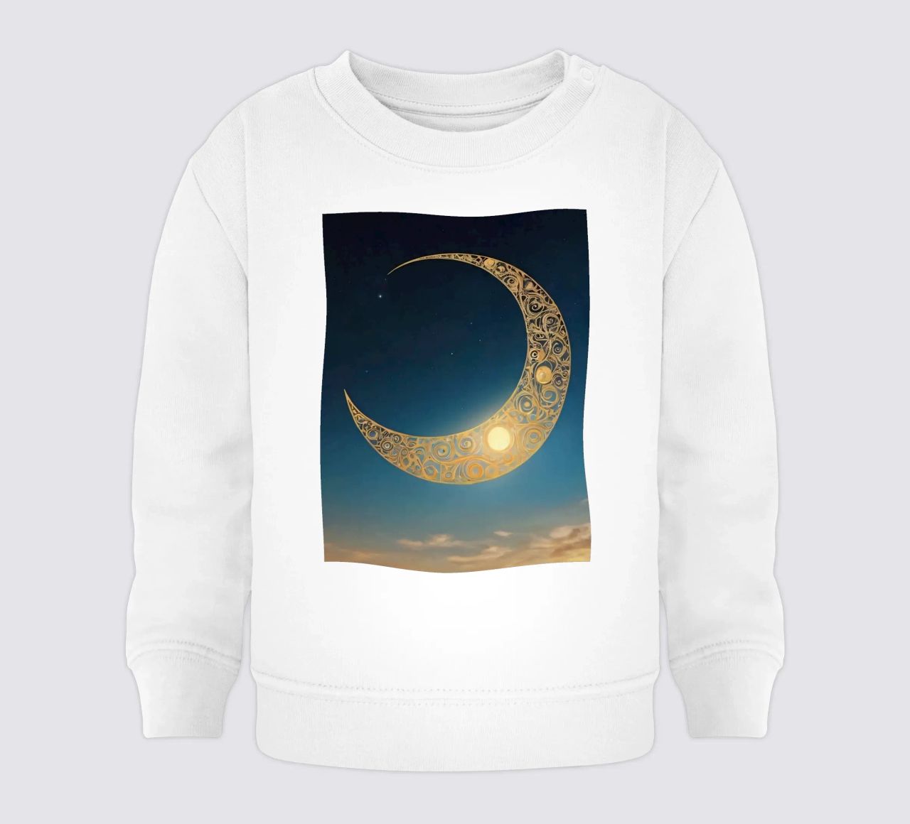 Luna crescente dorata illuminata in un cielo crepuscolare al tramonto felpa neonato da DesignDoodle