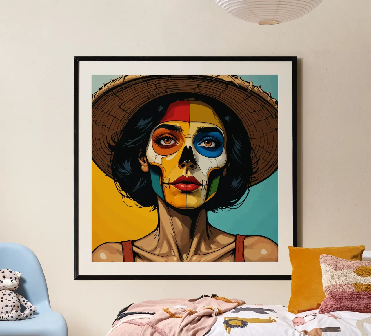 Farbige Day of the Dead poster with plastic frame by Mohs
