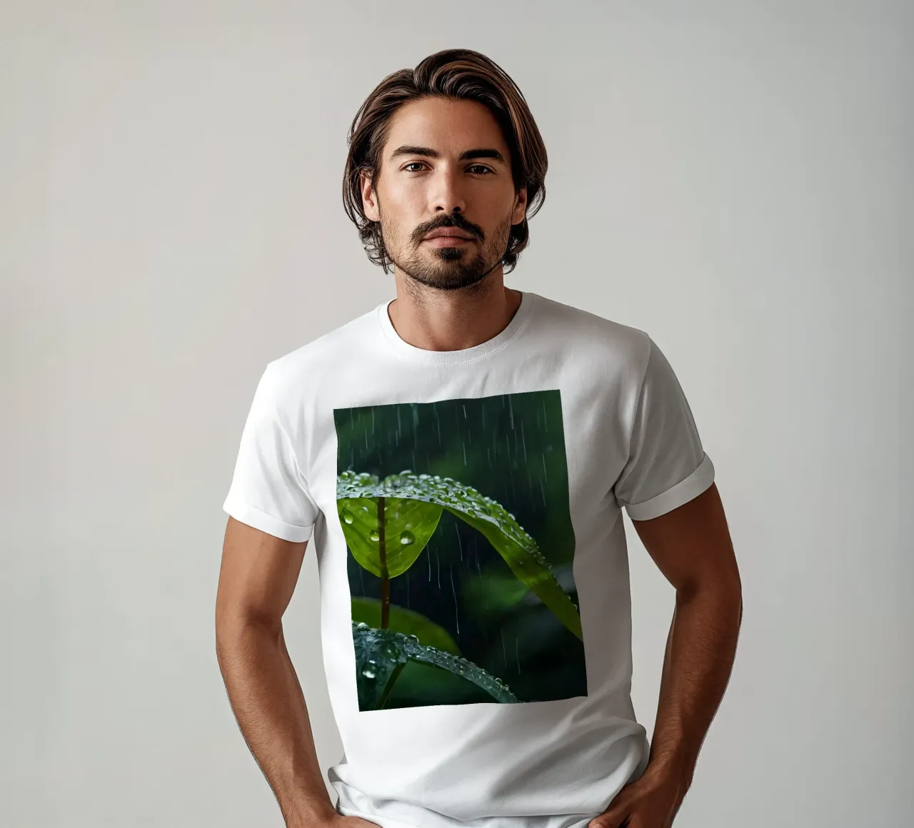 Le gocce di pioggia scintillano sulle foglie verdi di una foresta lussureggiante t-shirt da DesignDoodle