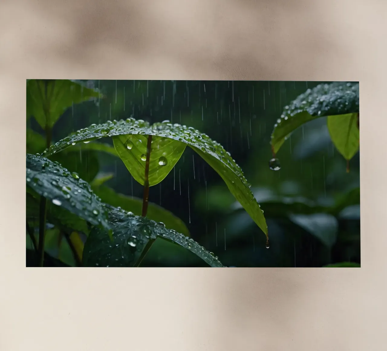 Le gocce di pioggia scintillano sulle foglie verdi di una foresta lussureggiante pellicola backlit da DesignDoodle