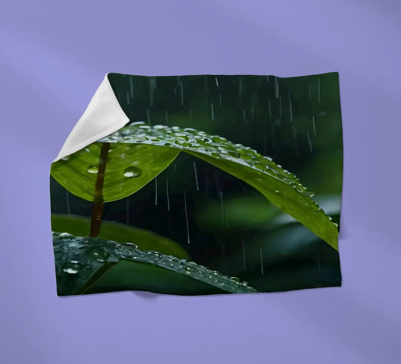 Le gocce di pioggia scintillano sulle foglie verdi di una foresta lussureggiante coperta in pile da DesignDoodle