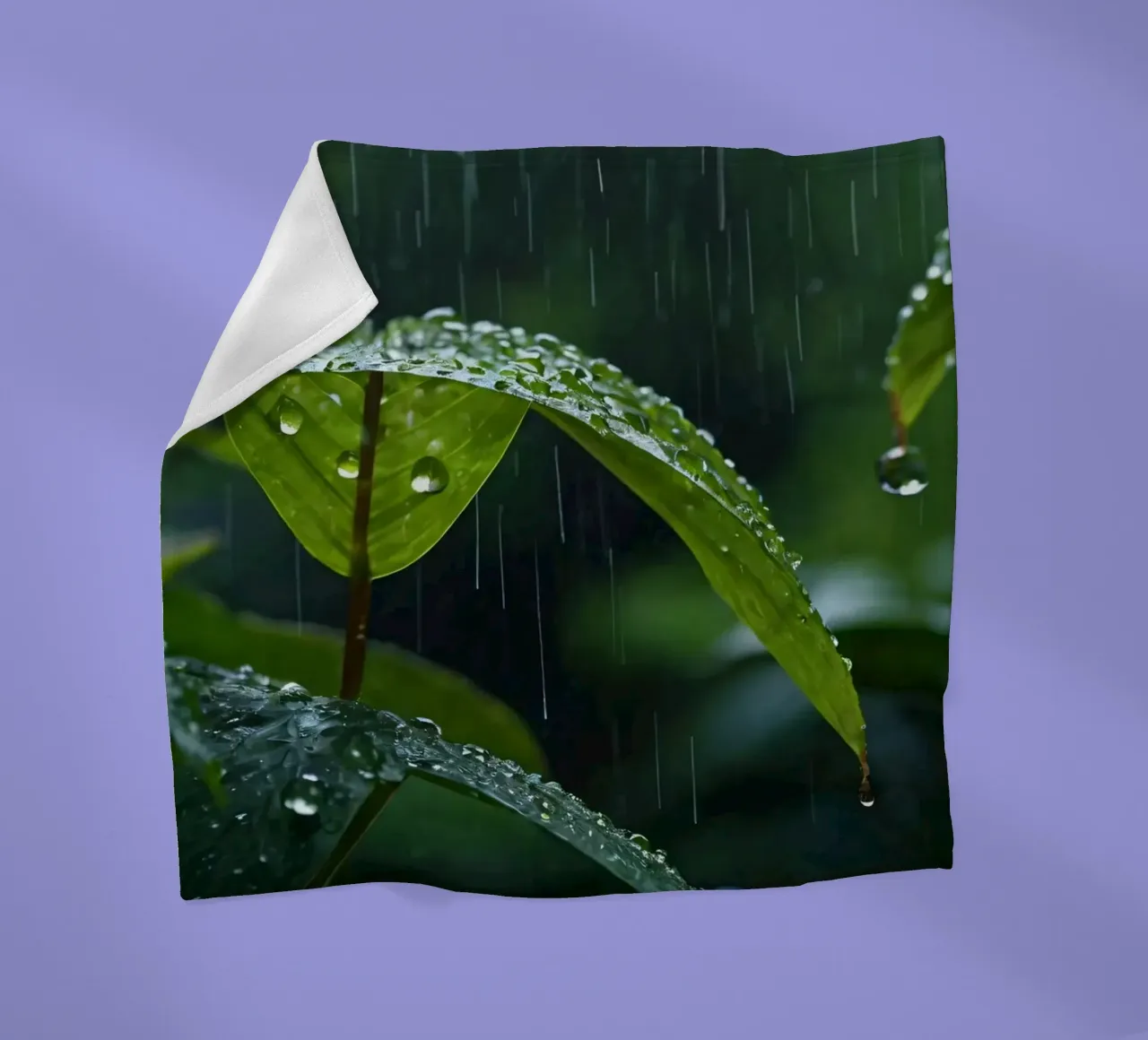 Le gocce di pioggia scintillano sulle foglie verdi di una foresta lussureggiante coperta in pile da DesignDoodle