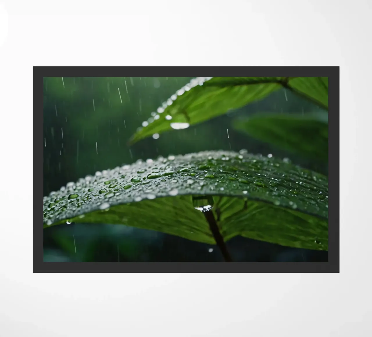 Le gocce di pioggia si raccolgono sulle foglie verdi e vibranti di una foresta lussureggiante zerbino da DesignDoodle