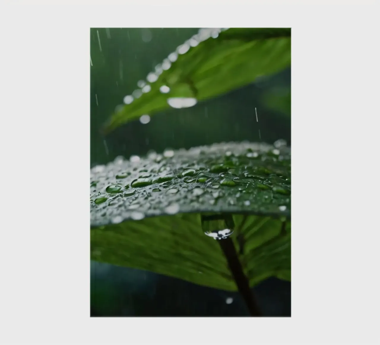 Les gouttes de pluie s'accumulent sur les feuilles d'un vert éclatant dans une forêt luxuriante. carnet de notes de DesignDoodle