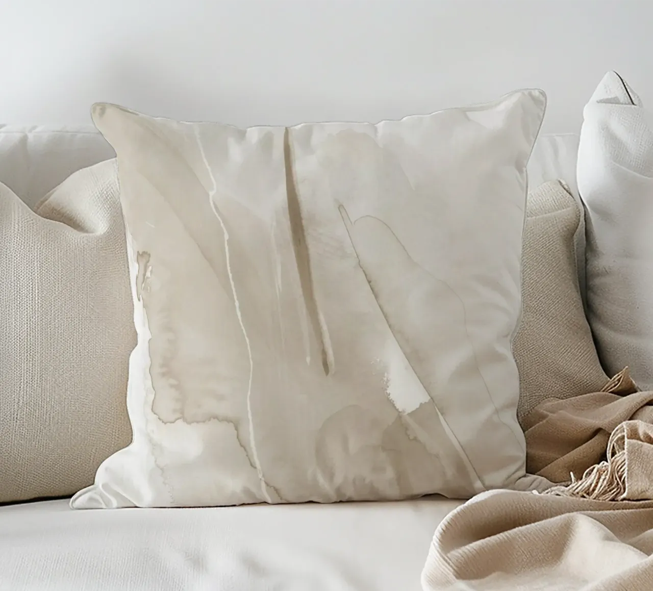 Brush strokes beige tones 1 decorative cushion by NouveauPrints