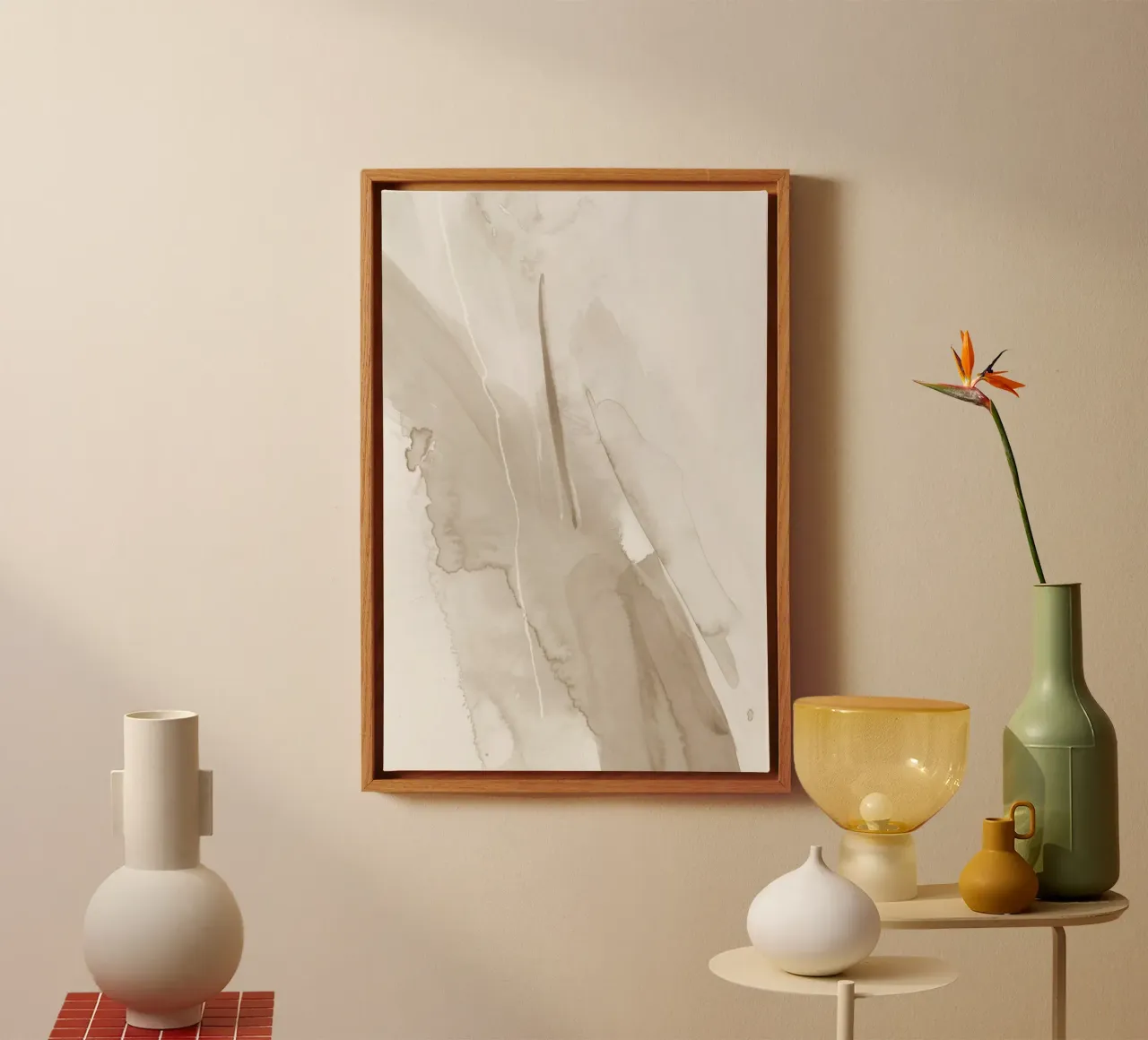 Pennellate di beige 1 tela con Cornice a cassetta da NouveauPrints