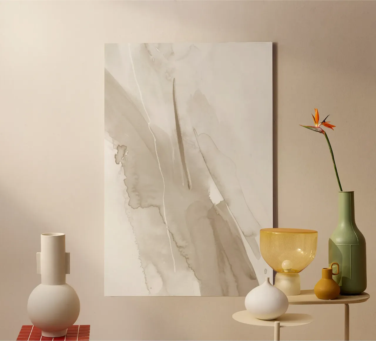Pennellate di beige 1 tela con Cornice a cassetta da NouveauPrints