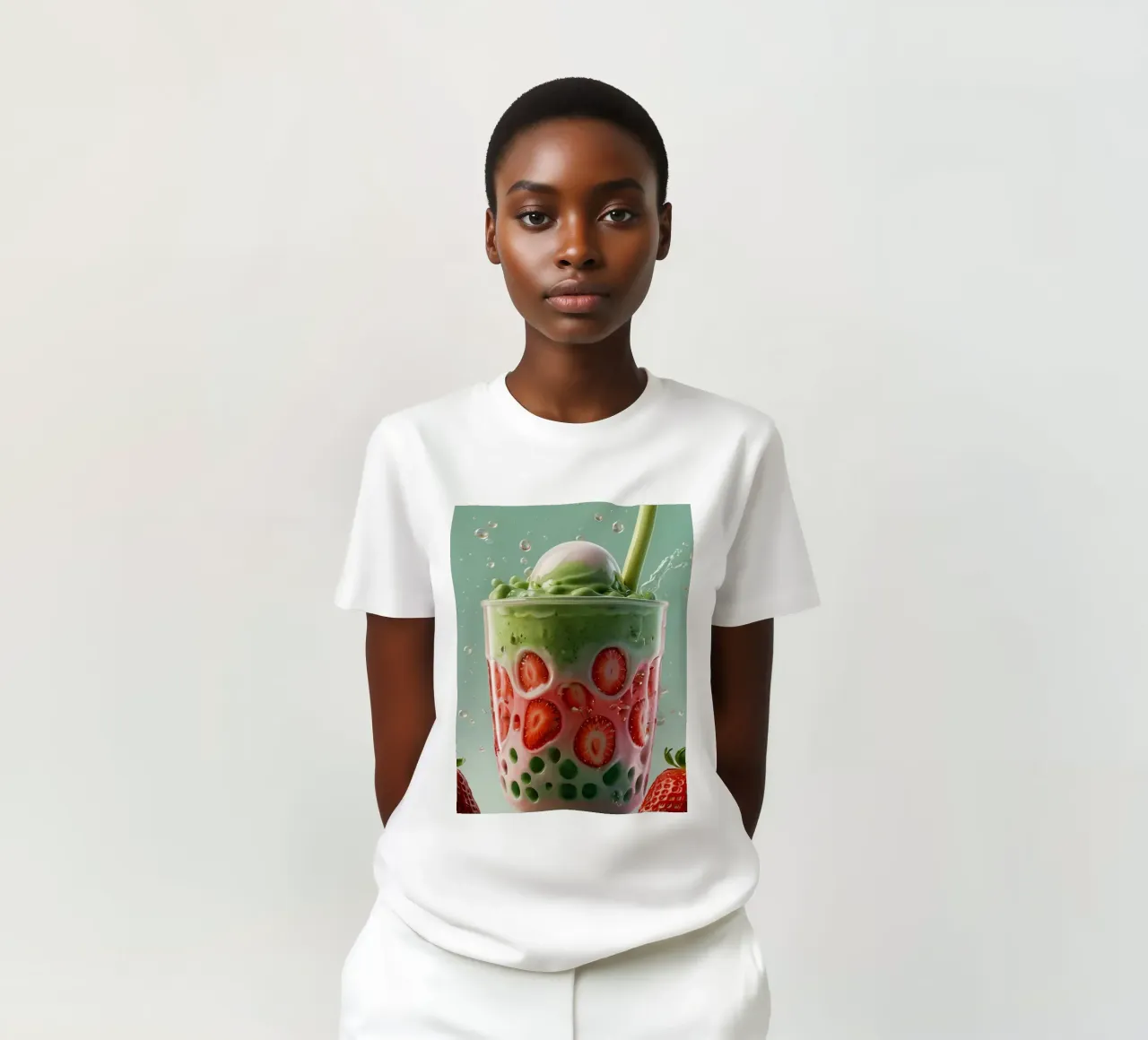 Rinfrescante dessert a strati verde e rosa con fragole t-shirt da DesignDoodle