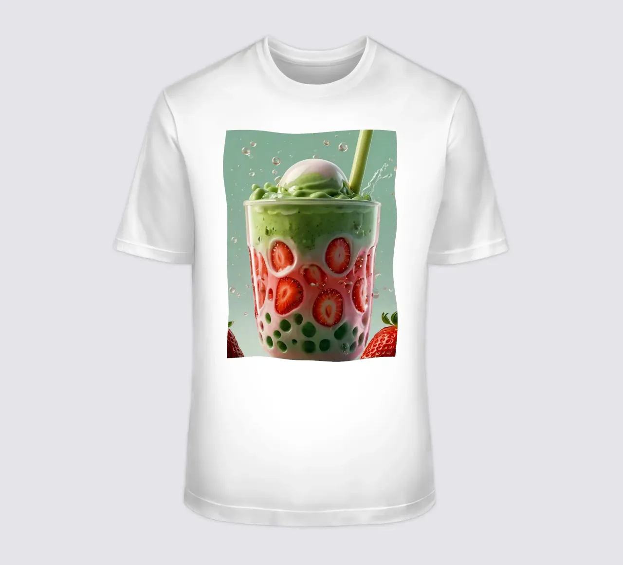 Rinfrescante dessert a strati verde e rosa con fragole t-shirt da DesignDoodle