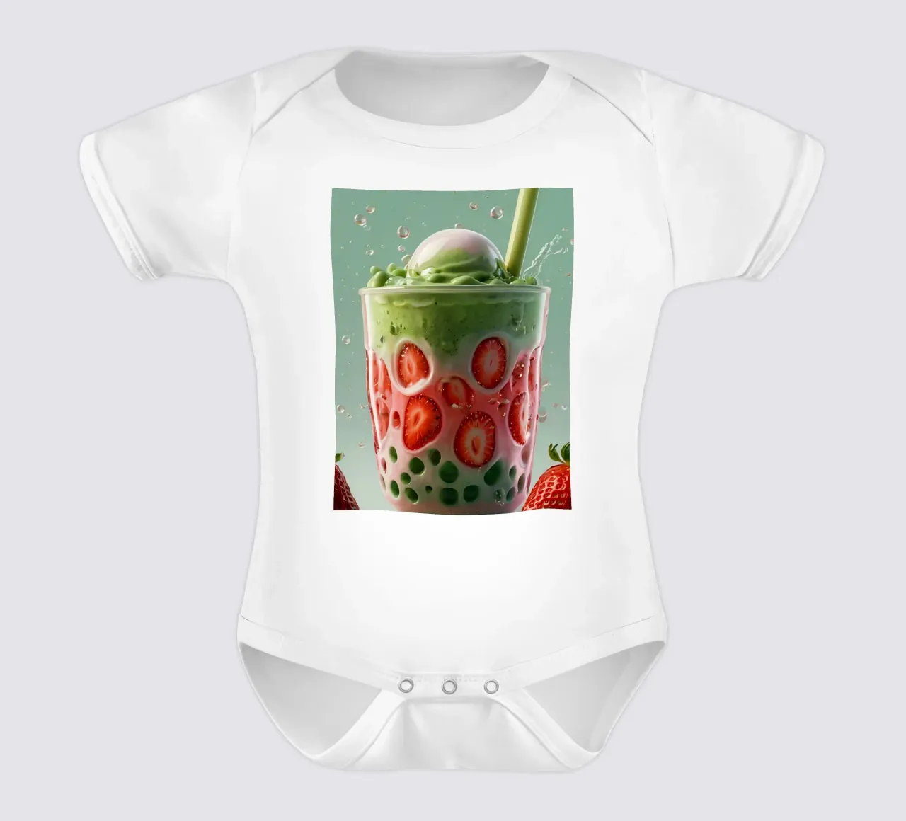 Rinfrescante dessert a strati verde e rosa con fragole body neonato maniche corte da DesignDoodle