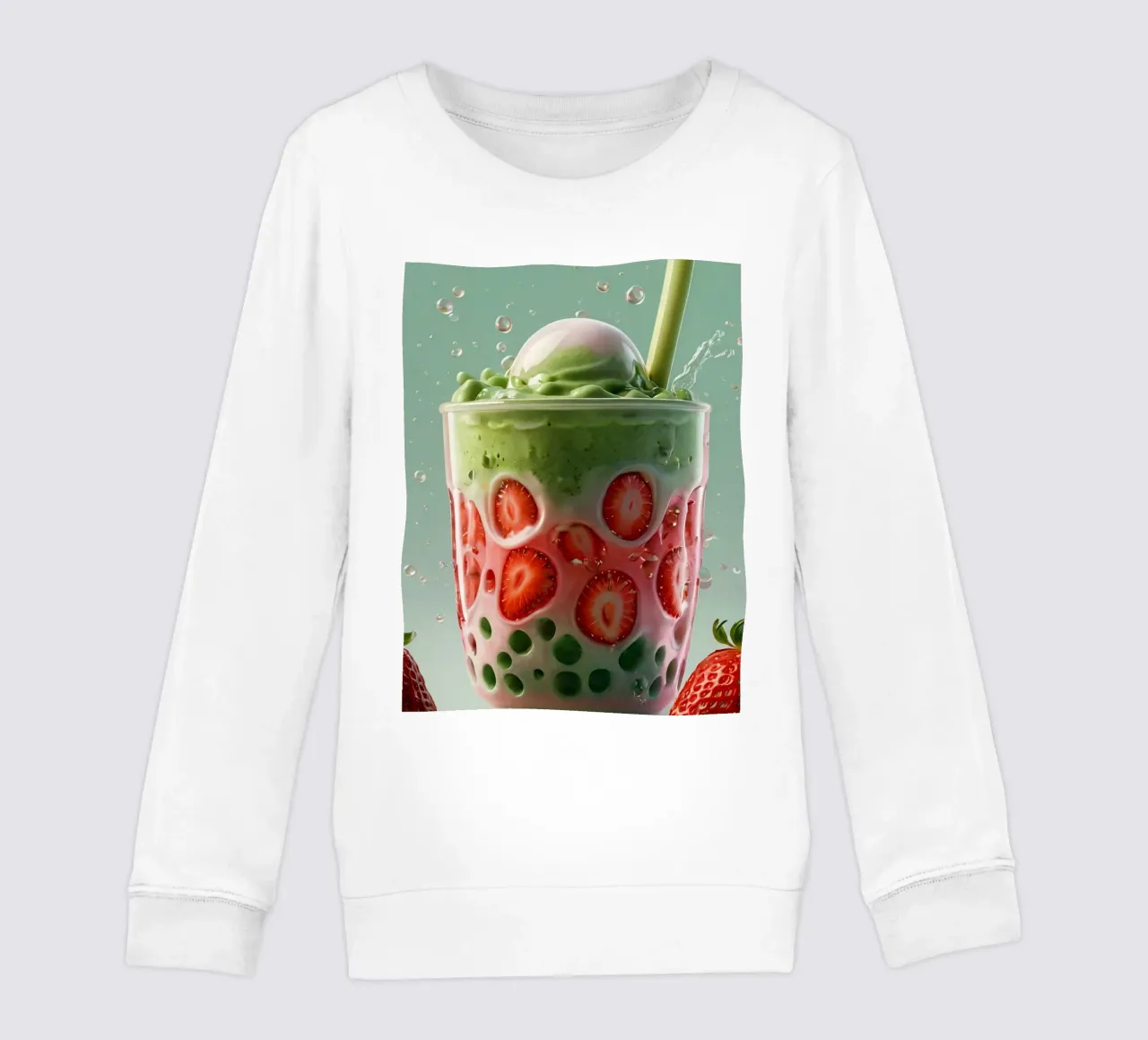 Refreshing green and pink layered dessert with strawberries kids sweatshirt by DesignDoodle