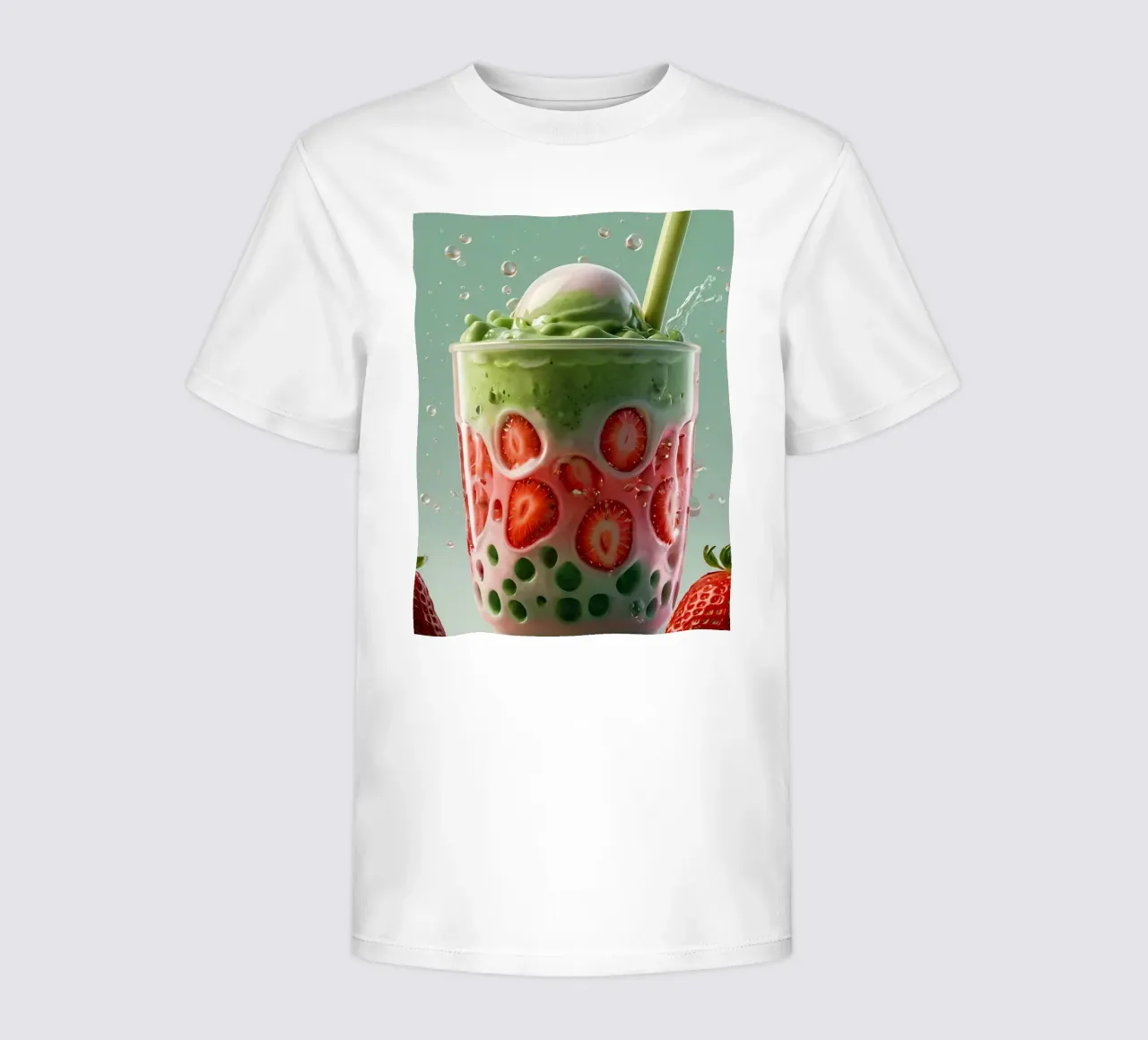 Refreshing green and pink layered dessert with strawberries kids t-shirt by DesignDoodle