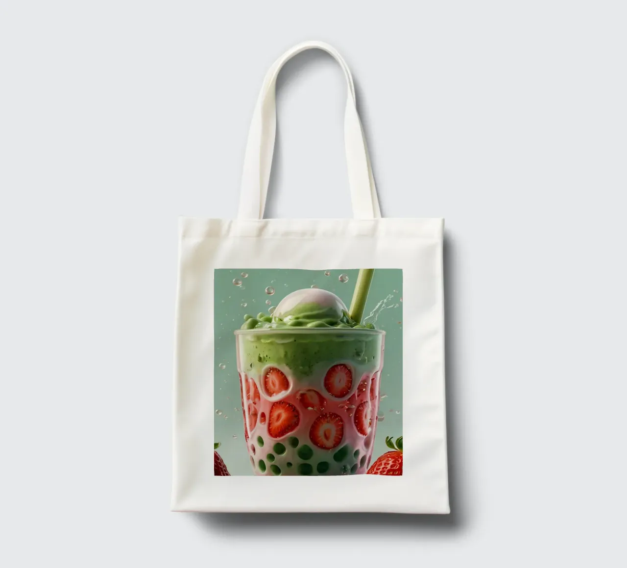 Refreshing green and pink layered dessert with strawberries tote bag by DesignDoodle