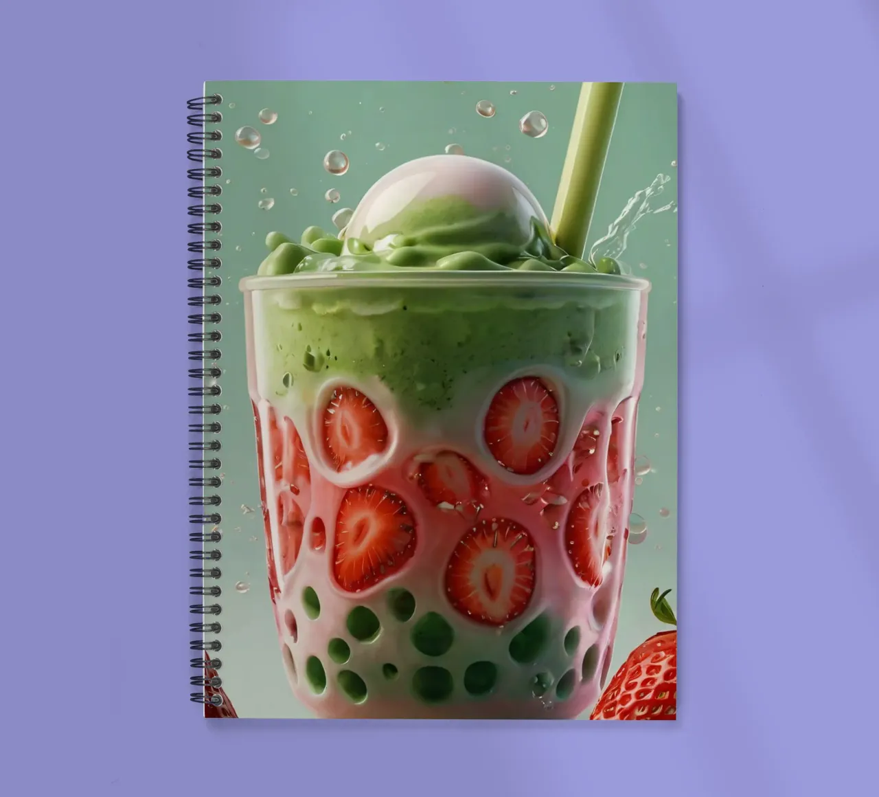 Refreshing green and pink layered dessert with strawberries spiral notebook by DesignDoodle