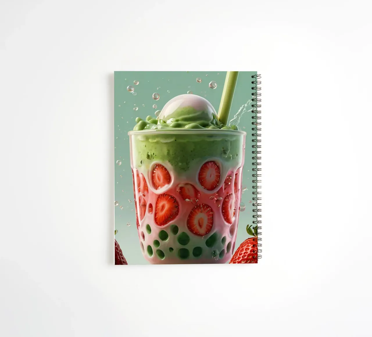 Refreshing green and pink layered dessert with strawberries spiral notebook by DesignDoodle