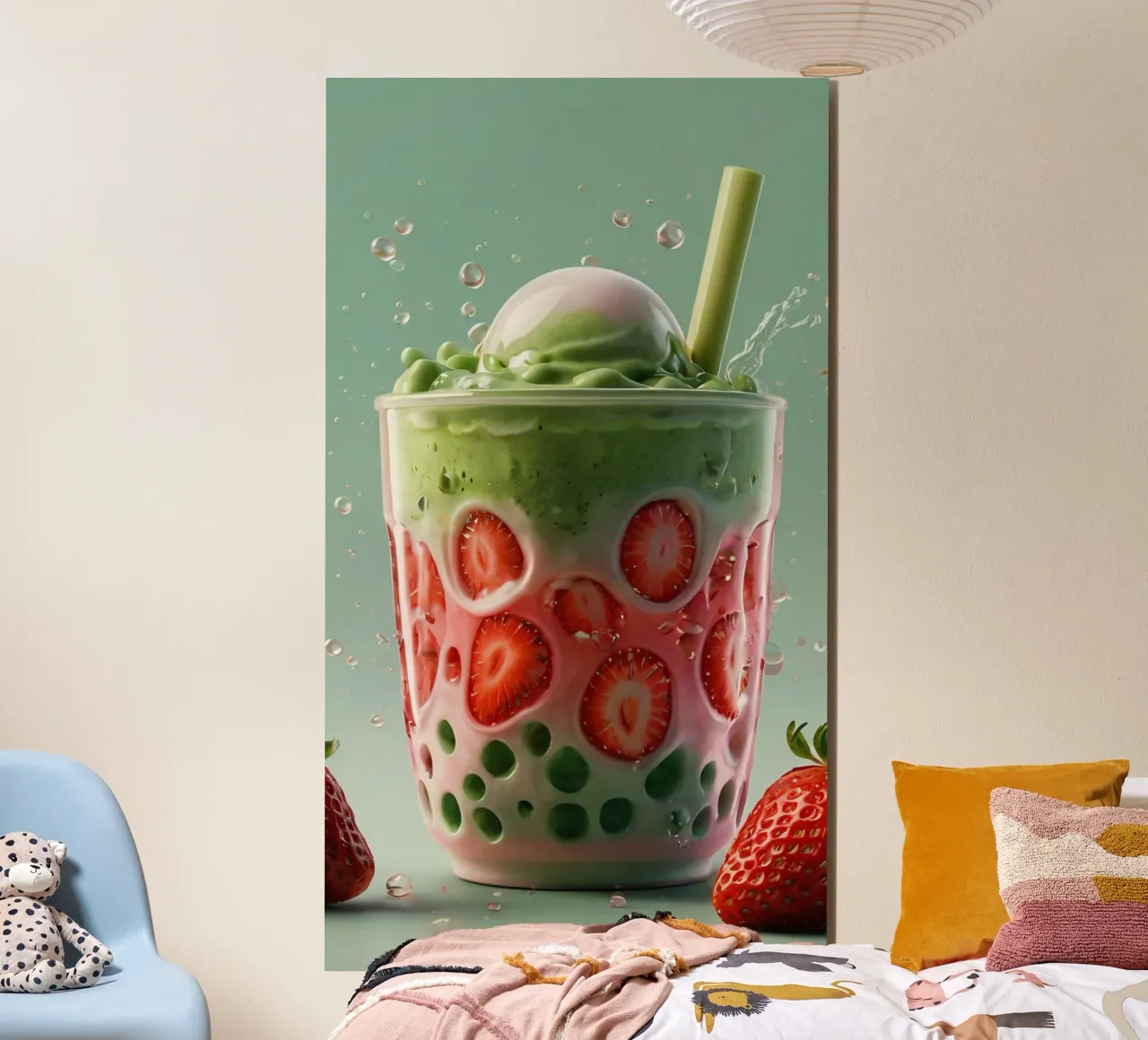 Rinfrescante dessert a strati verde e rosa con fragole alluminio dibond da DesignDoodle
