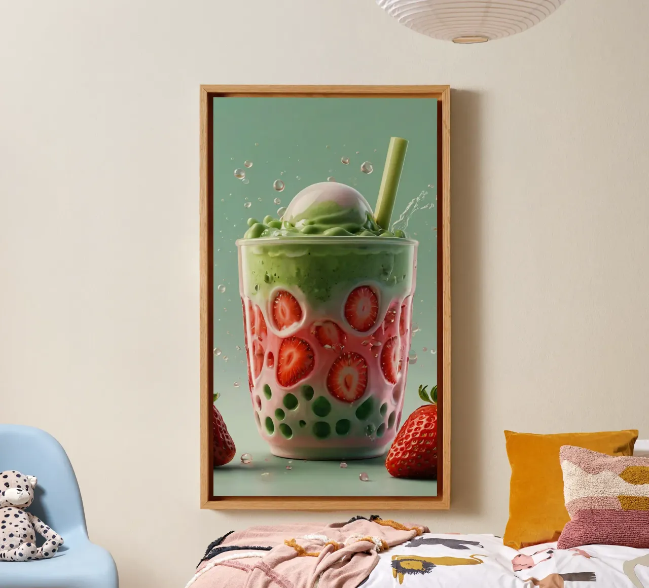Refreshing green and pink layered dessert with strawberries canvas by DesignDoodle