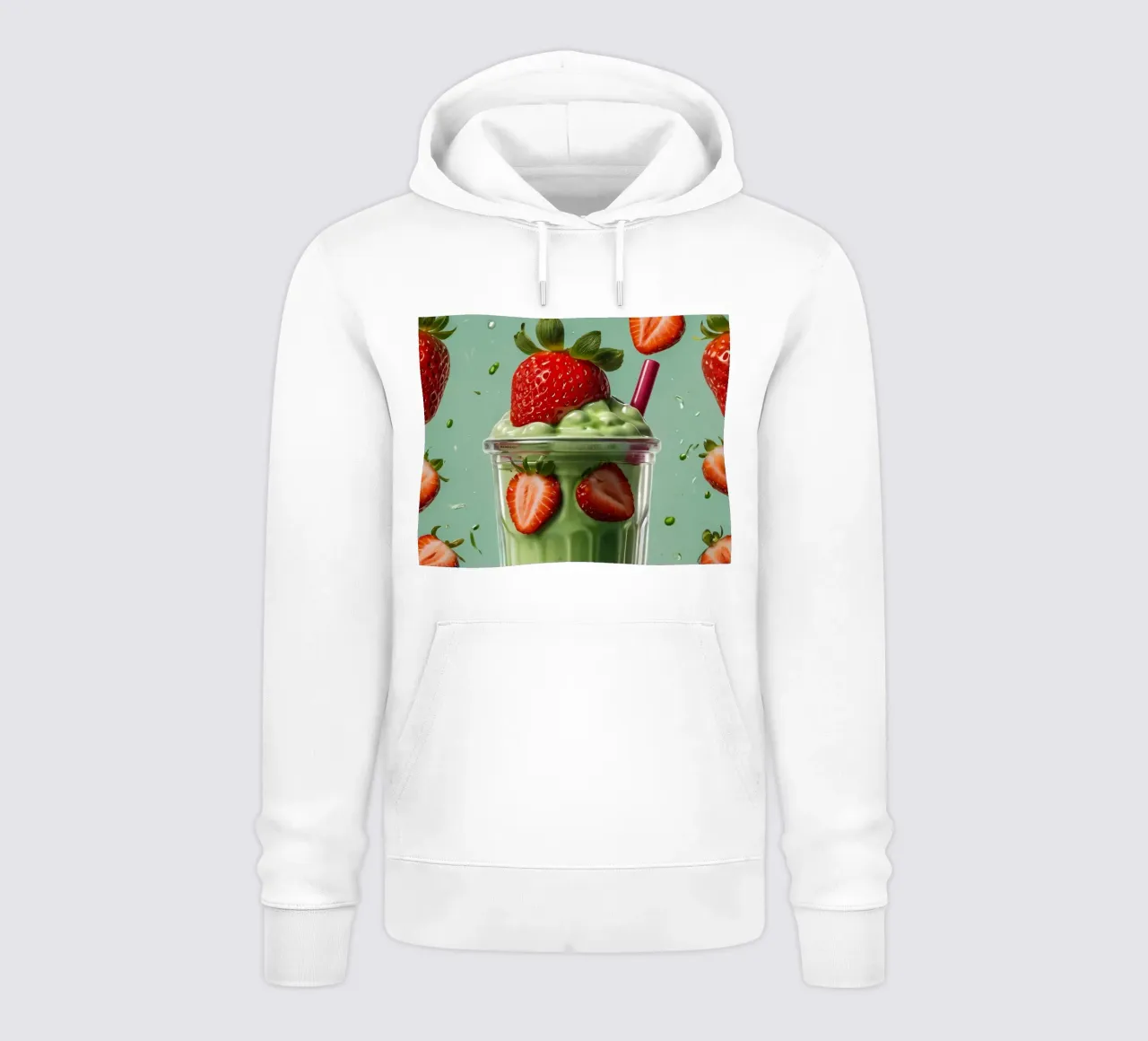 Frullato fresco di fragola e menta servito in un bicchiere classico felpa con cappuccio da DesignDoodle