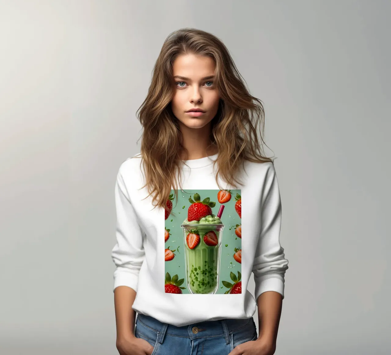 Frullato fresco di fragola e menta servito in un bicchiere classico felpa da DesignDoodle