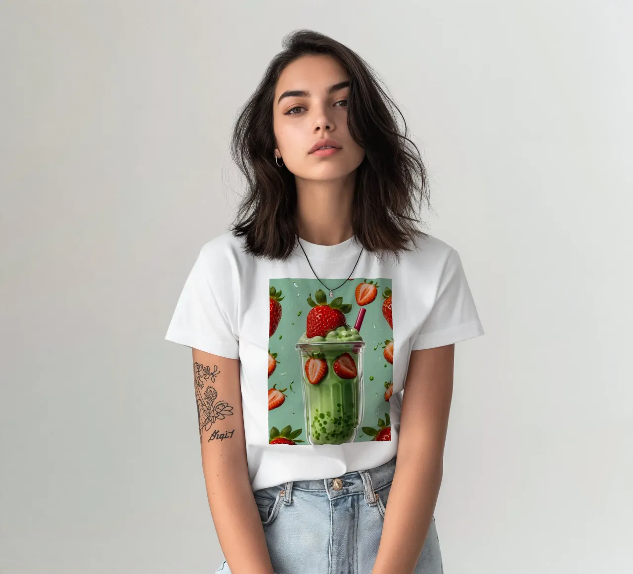 Frullato fresco di fragola e menta servito in un bicchiere classico t-shirt da DesignDoodle